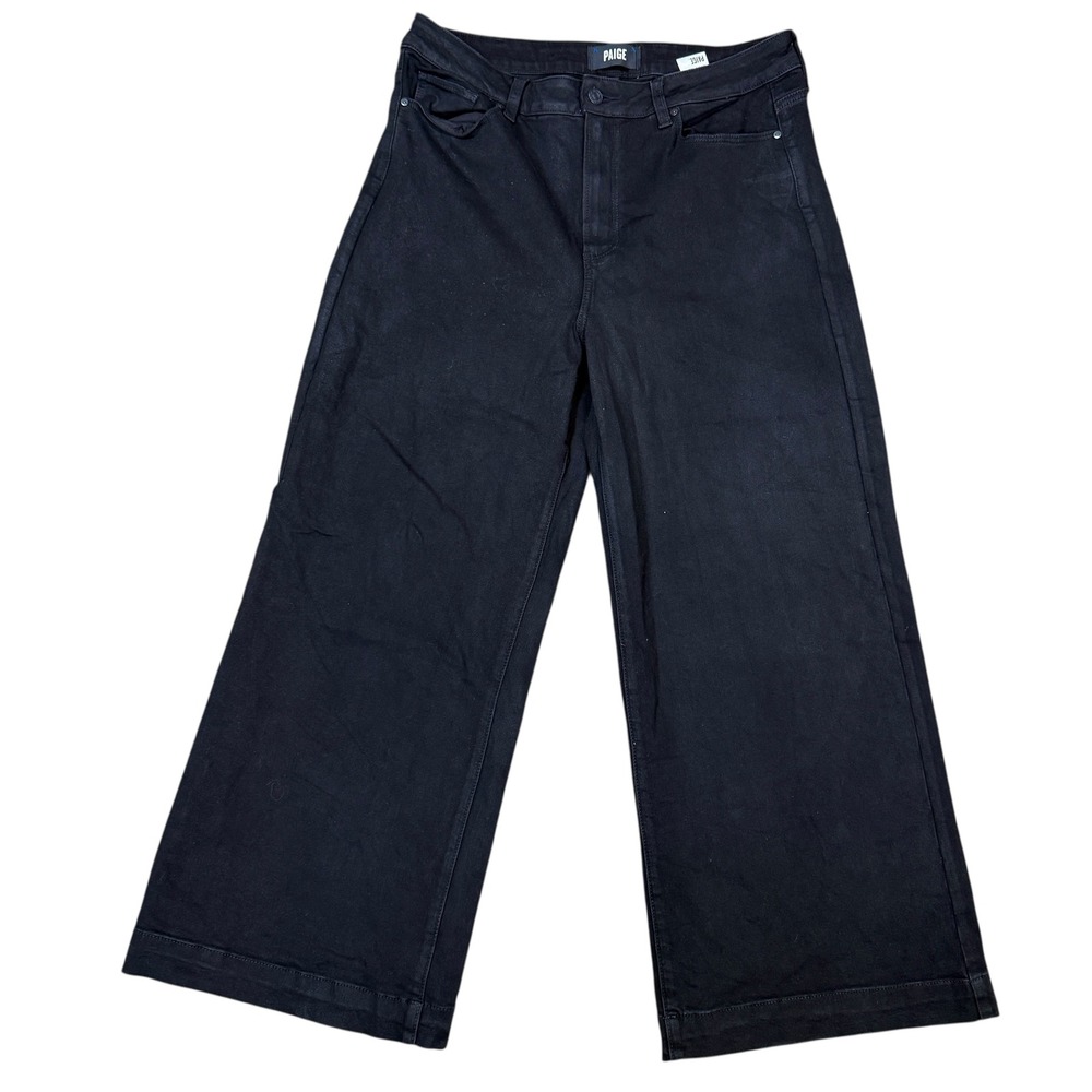 PAIGE Anessa High-Rise Wide-Leg Ankle Jeans Pants Cropped Black Fog Luxe Size 31 - Picture 3 of 11